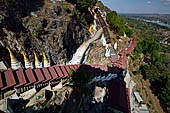 Inle Lake Myanmar. Pindaya, the famous Shwe Oo Min pagoda. A series of covered stairways climb the ridge to the cave entrance. 